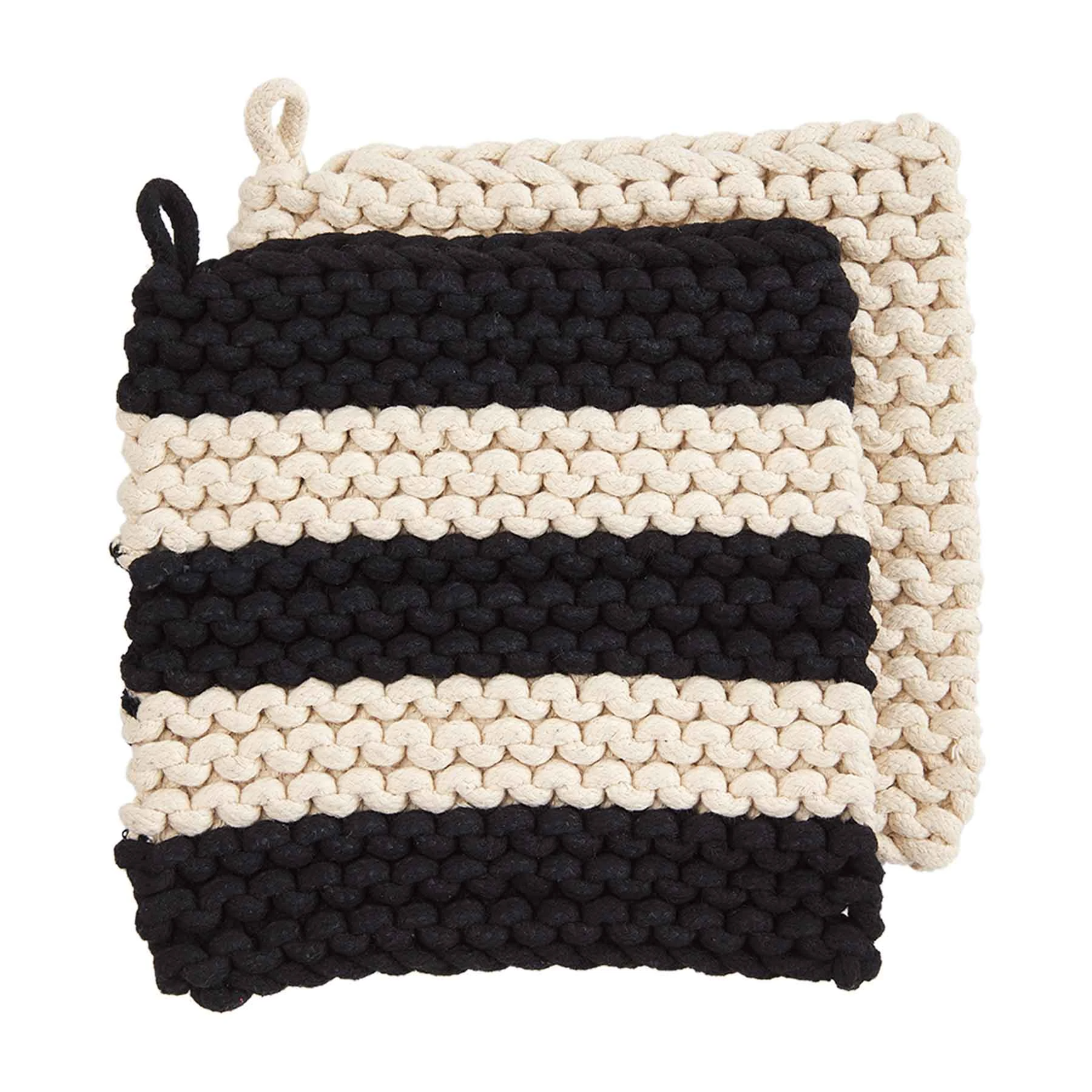 Mud Pie Black Striped Crochet Potholder set/2