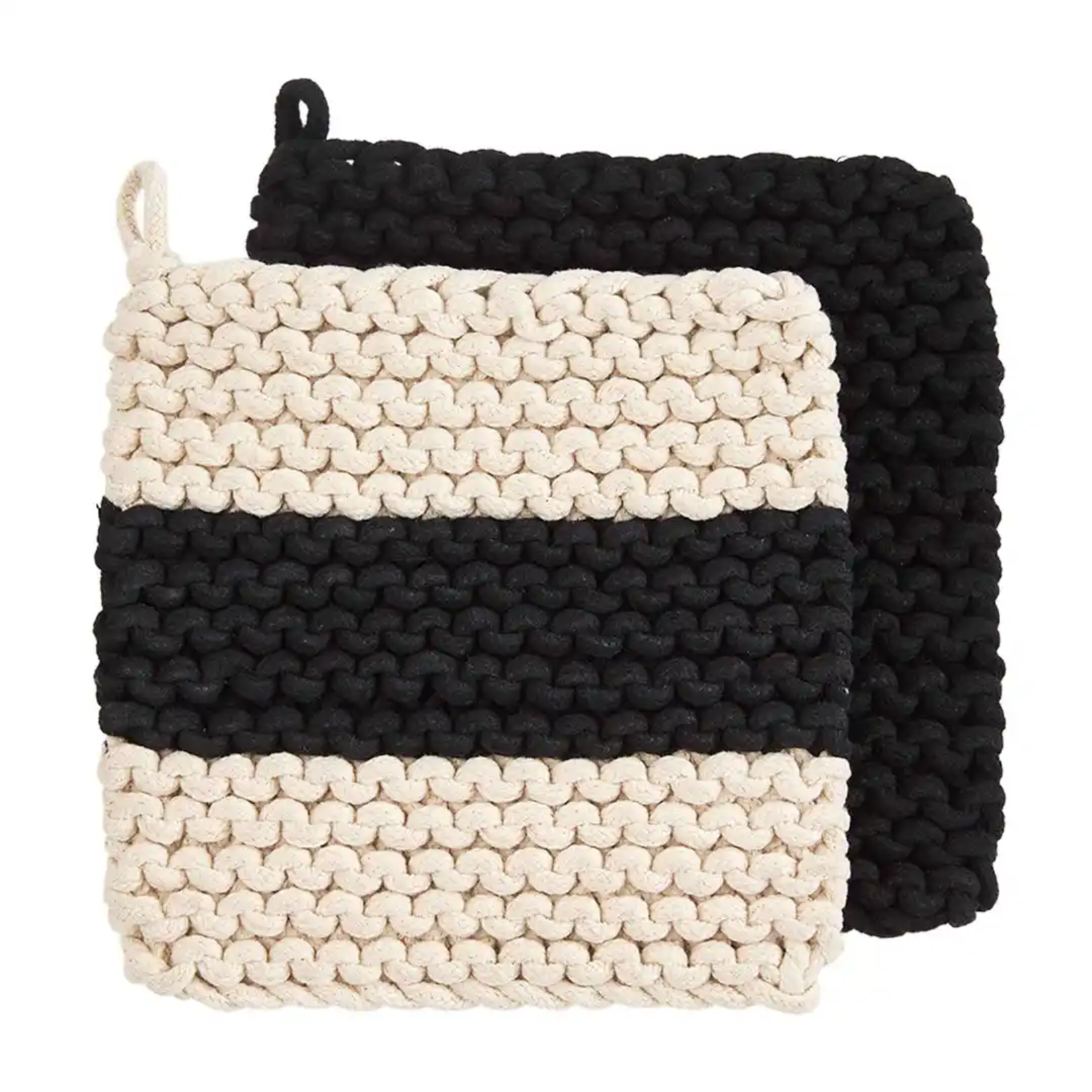 Mud Pie One Stripe Black Crochet Potholder -s/2