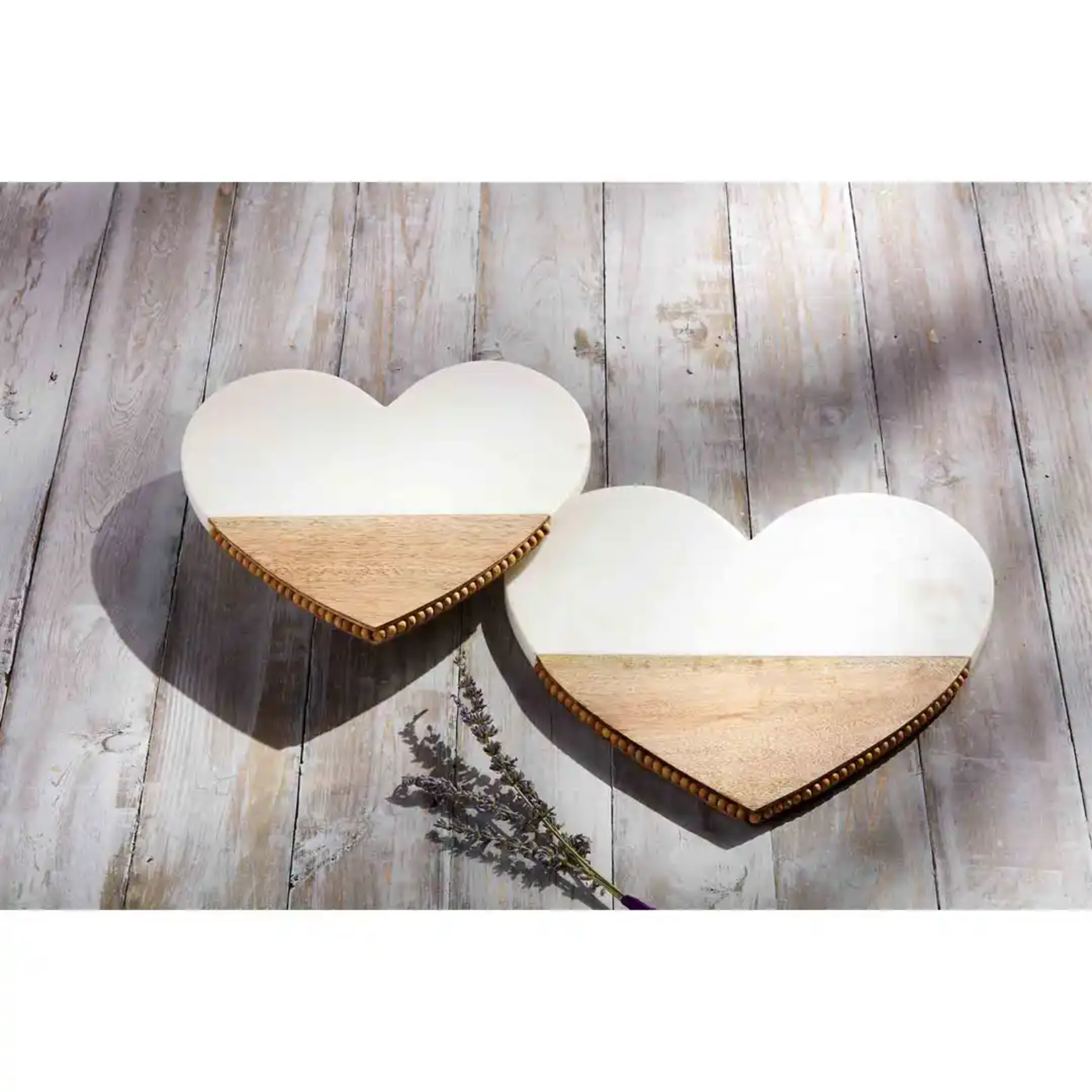 Mud Pie Marble & Wood Heart Platter - 12"x12"