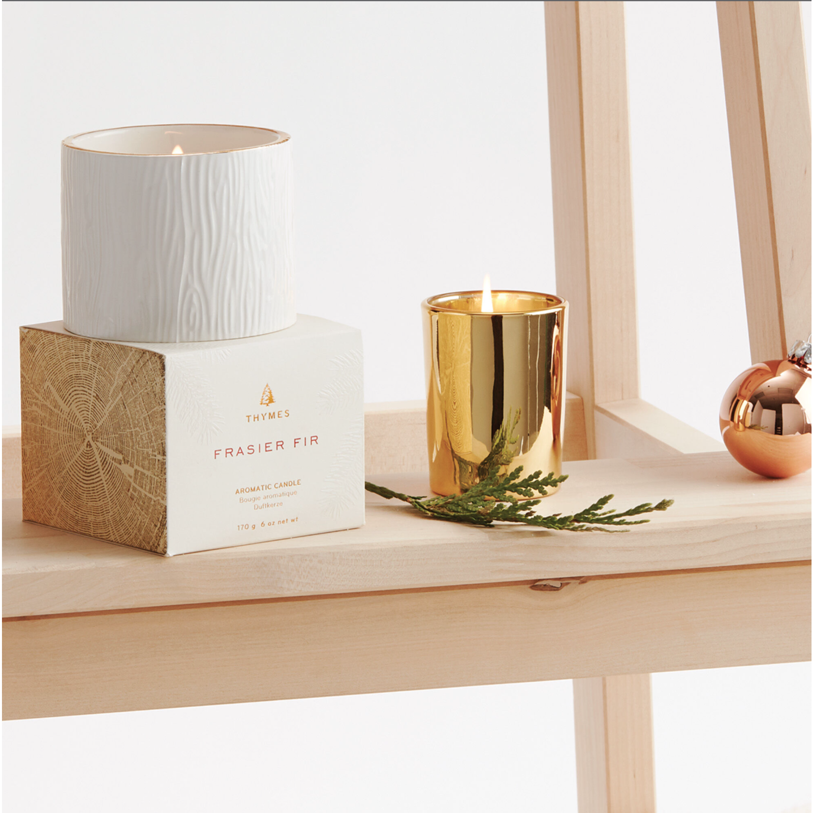 Thymes Frasier Fir Gilded Ceramic Candle - Petite