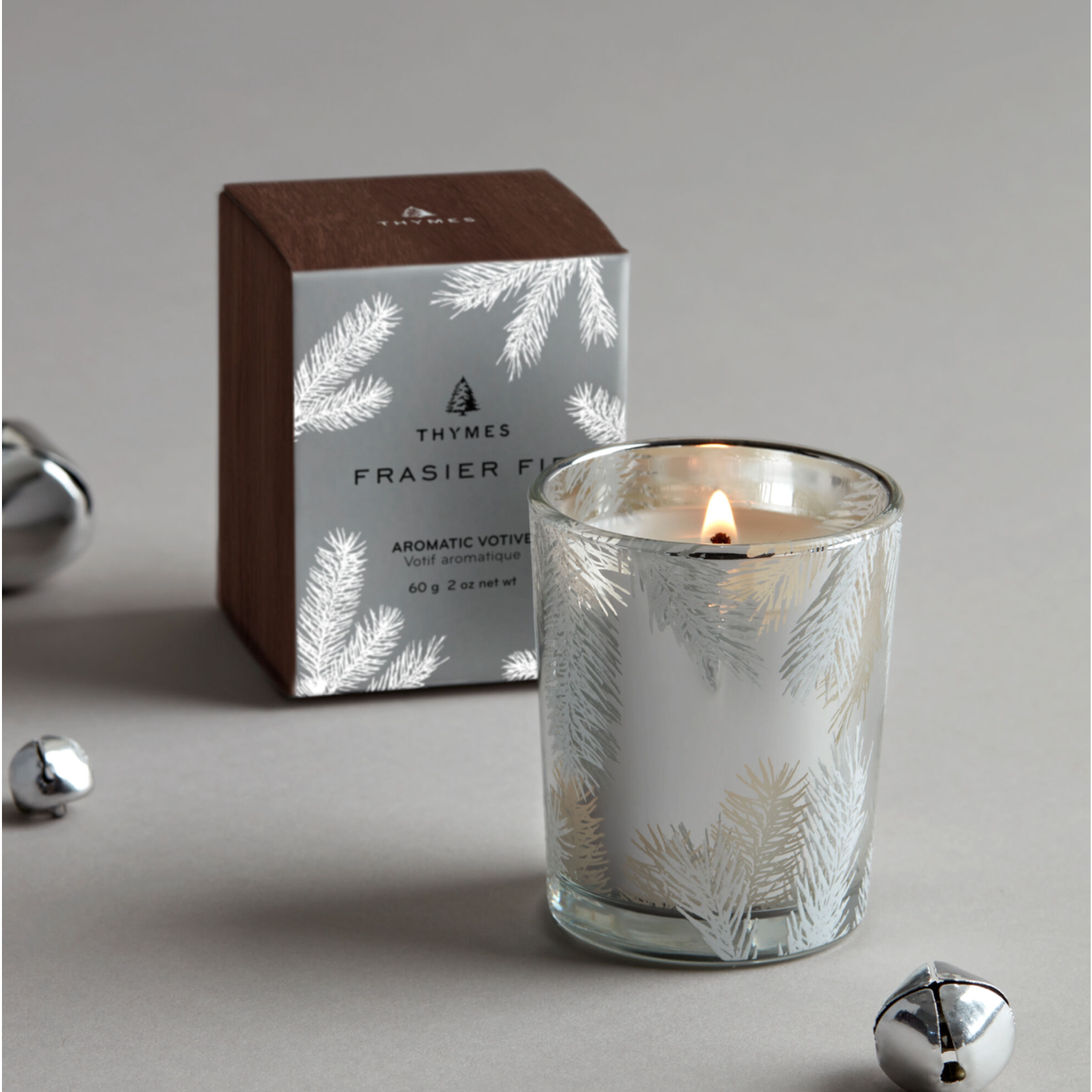 Thymes Frasier Fir Votive Candle - Silver