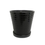 florist supply Black Ribbed Pot w/Saucer - 6.5"