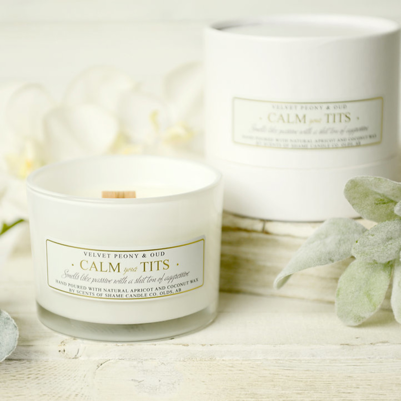 Scents of Shame Calm Your Tits Wood Wick Candle