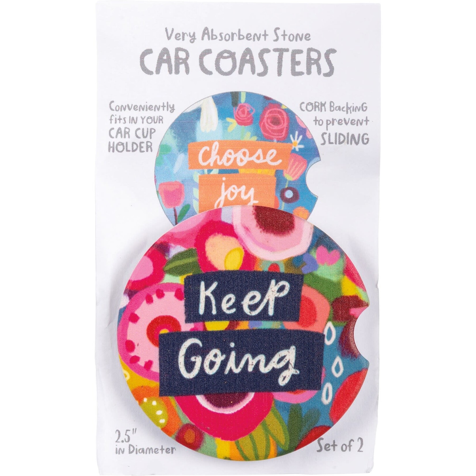 Primitives by Kathy Keep Going/Choose Joy Car Coasters - set/2