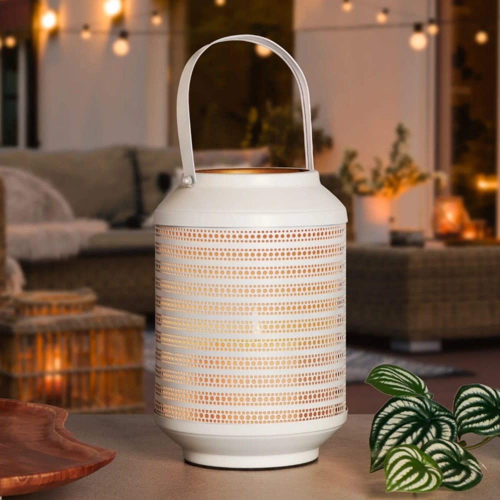 Torre & Tagus Dot Cutout White Lantern - 10"