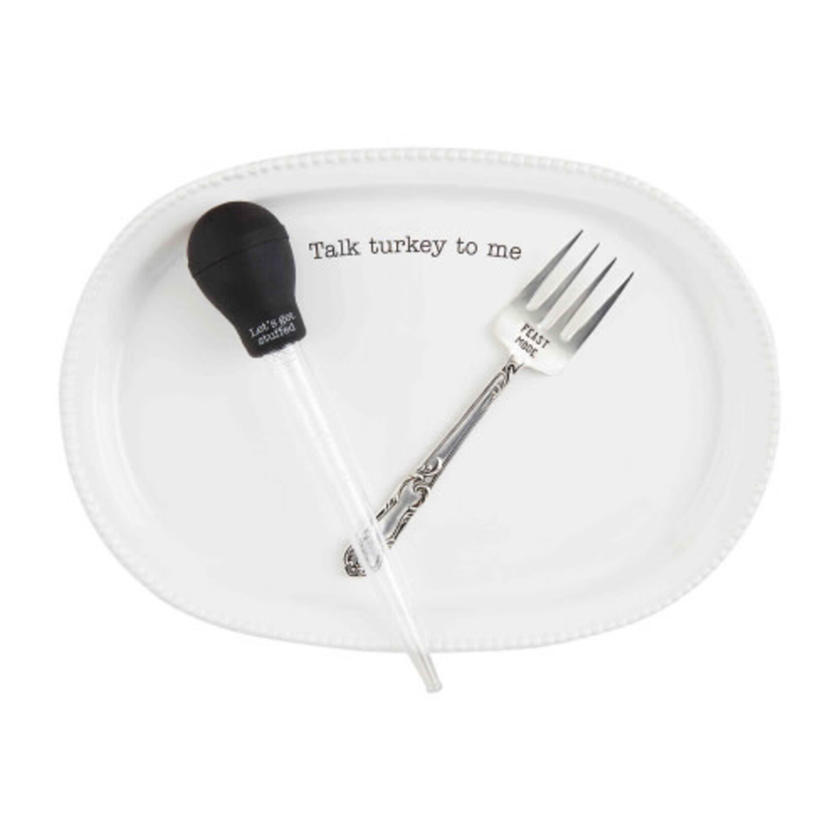 Mud Pie Talk Turkey Platter w/Baster & Serving Fork