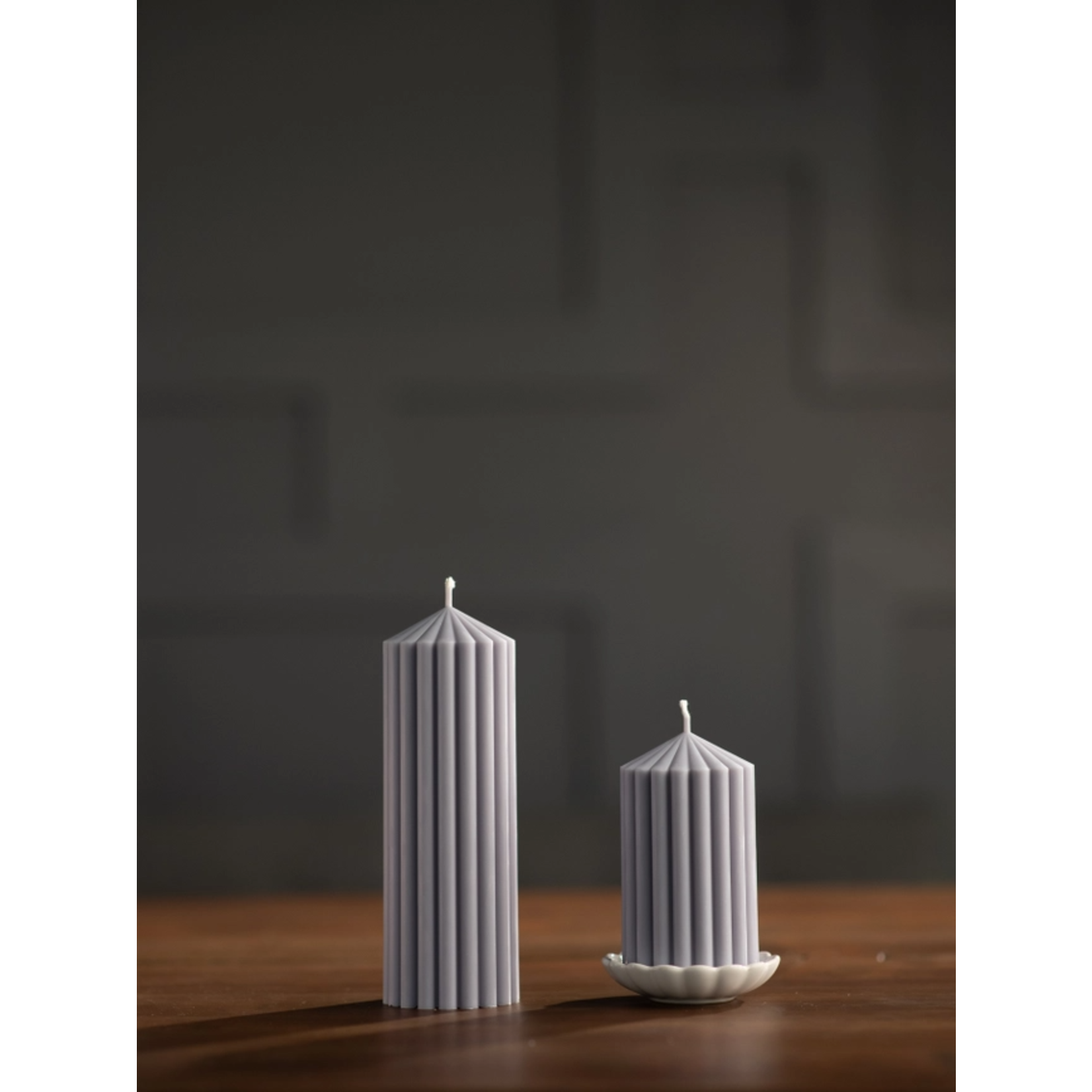 zoet studio Grey Ribbed Pillar Candle - 5"