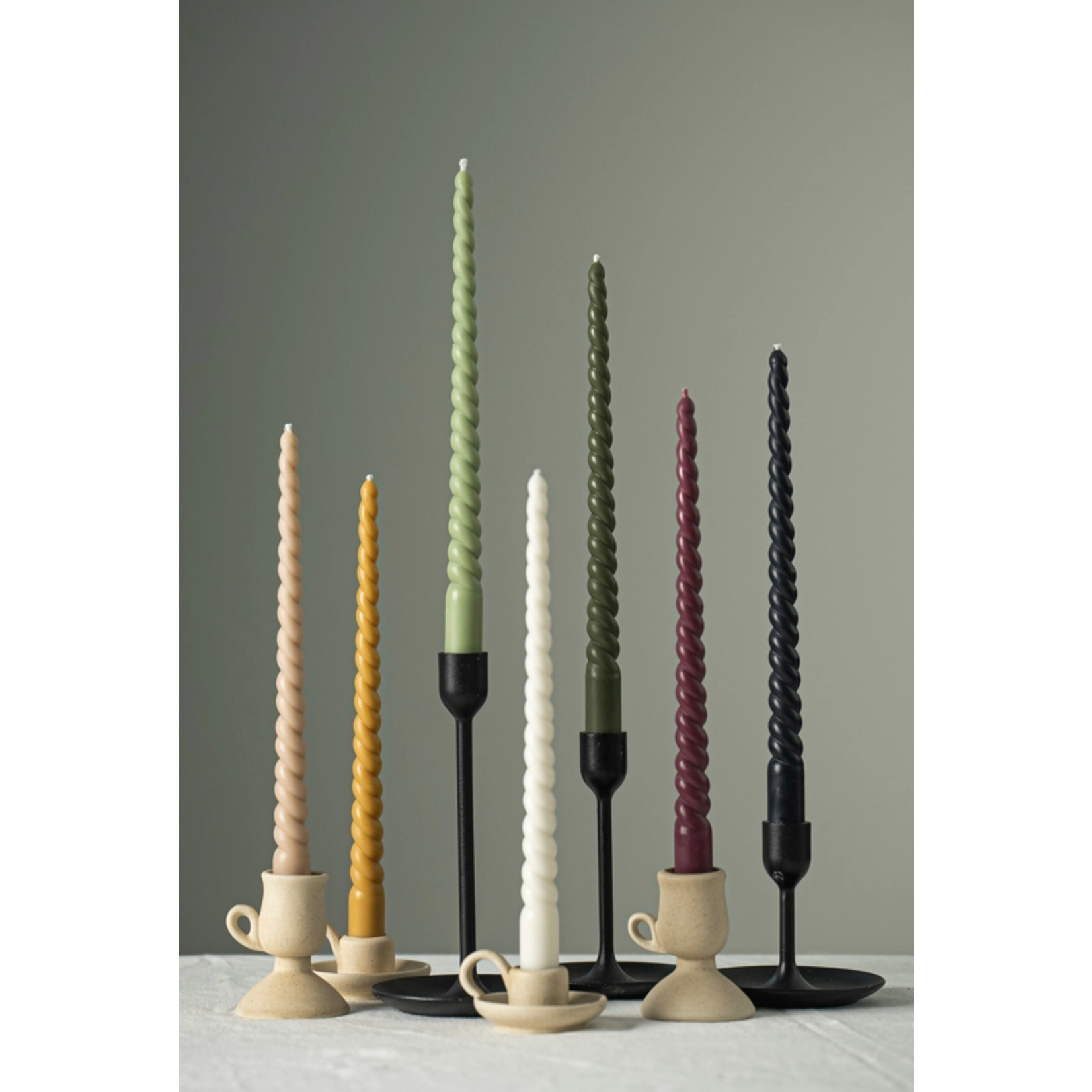 zoet studio Olive Twisted Soy Tapers - S/2
