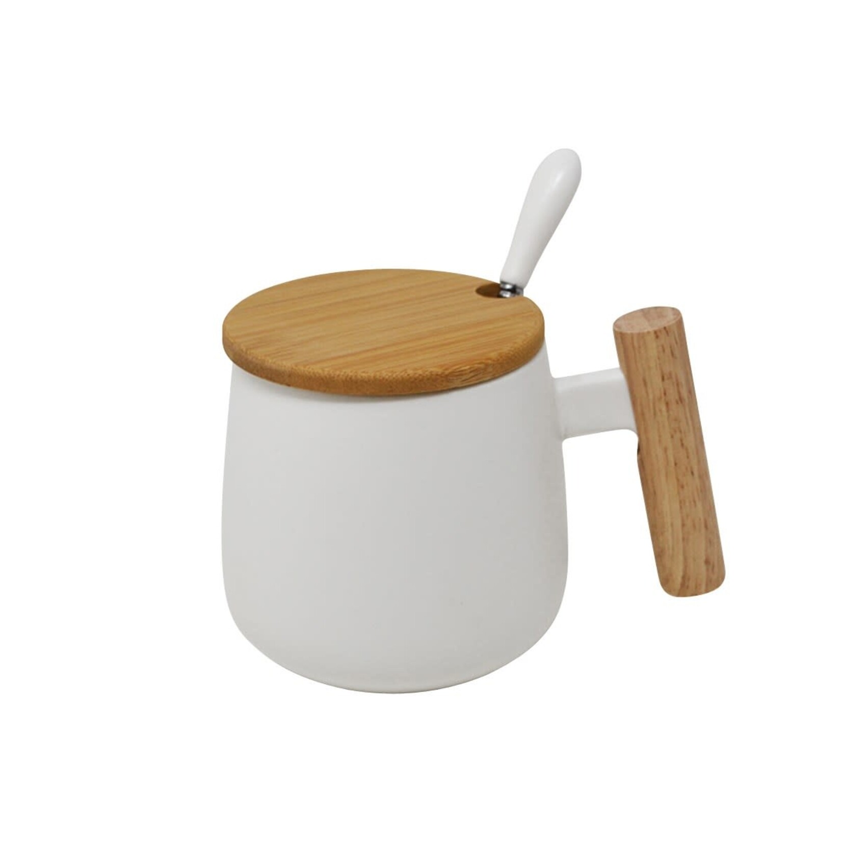 White Scandi Mug w/Wood Lid and Spoon