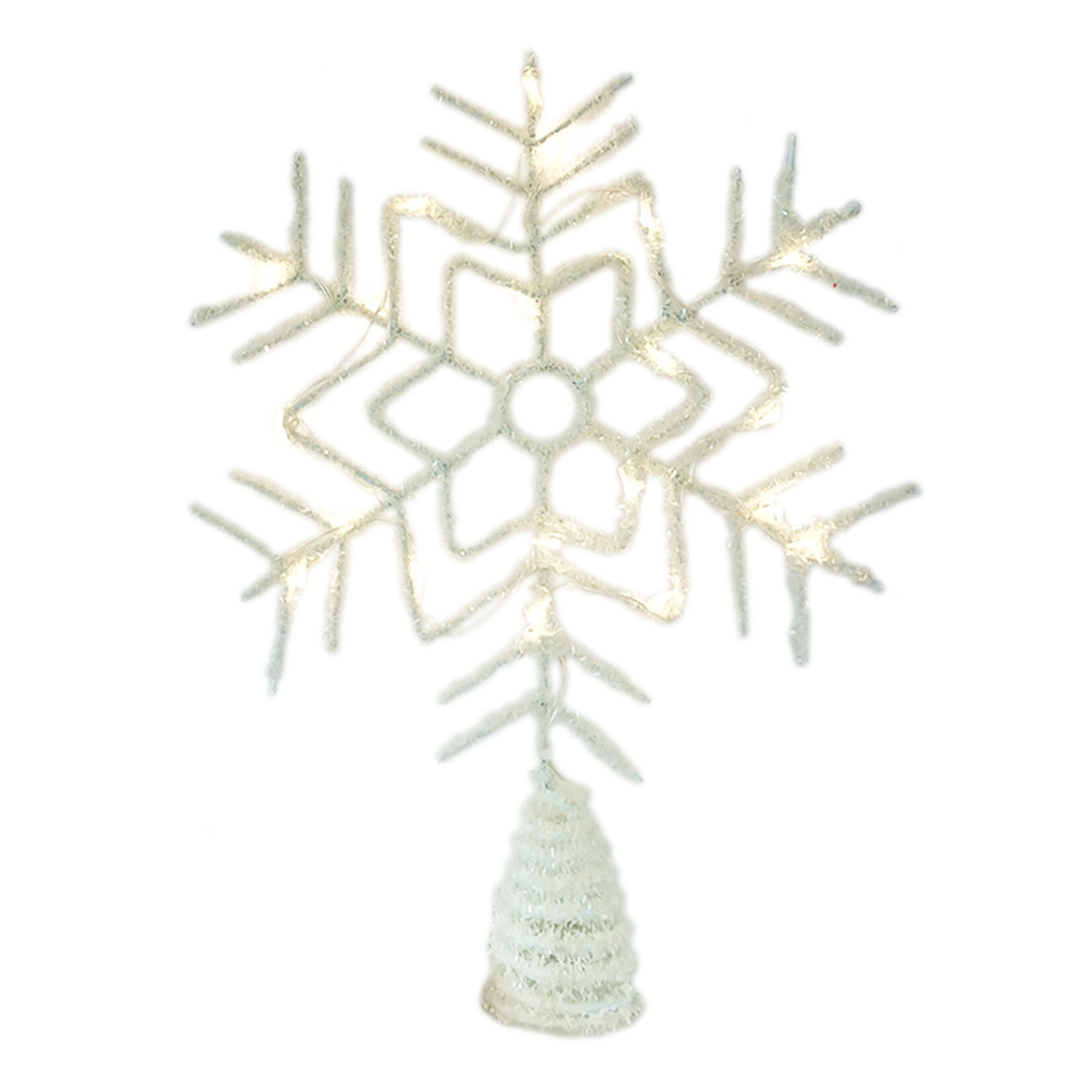 Christmas Forever 12" White Glitter Snowflake LED Tree Topper s/Timer