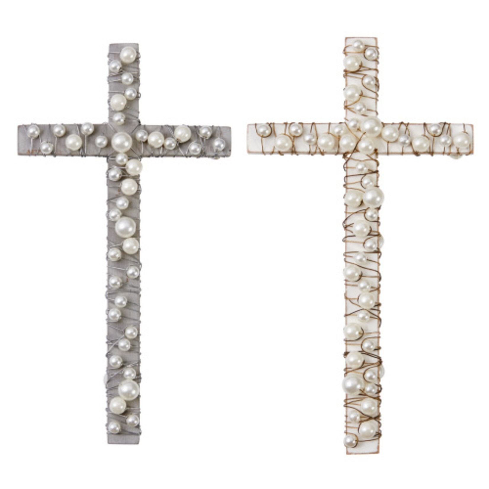 Mud Pie Grey Wood Cross w/Beads