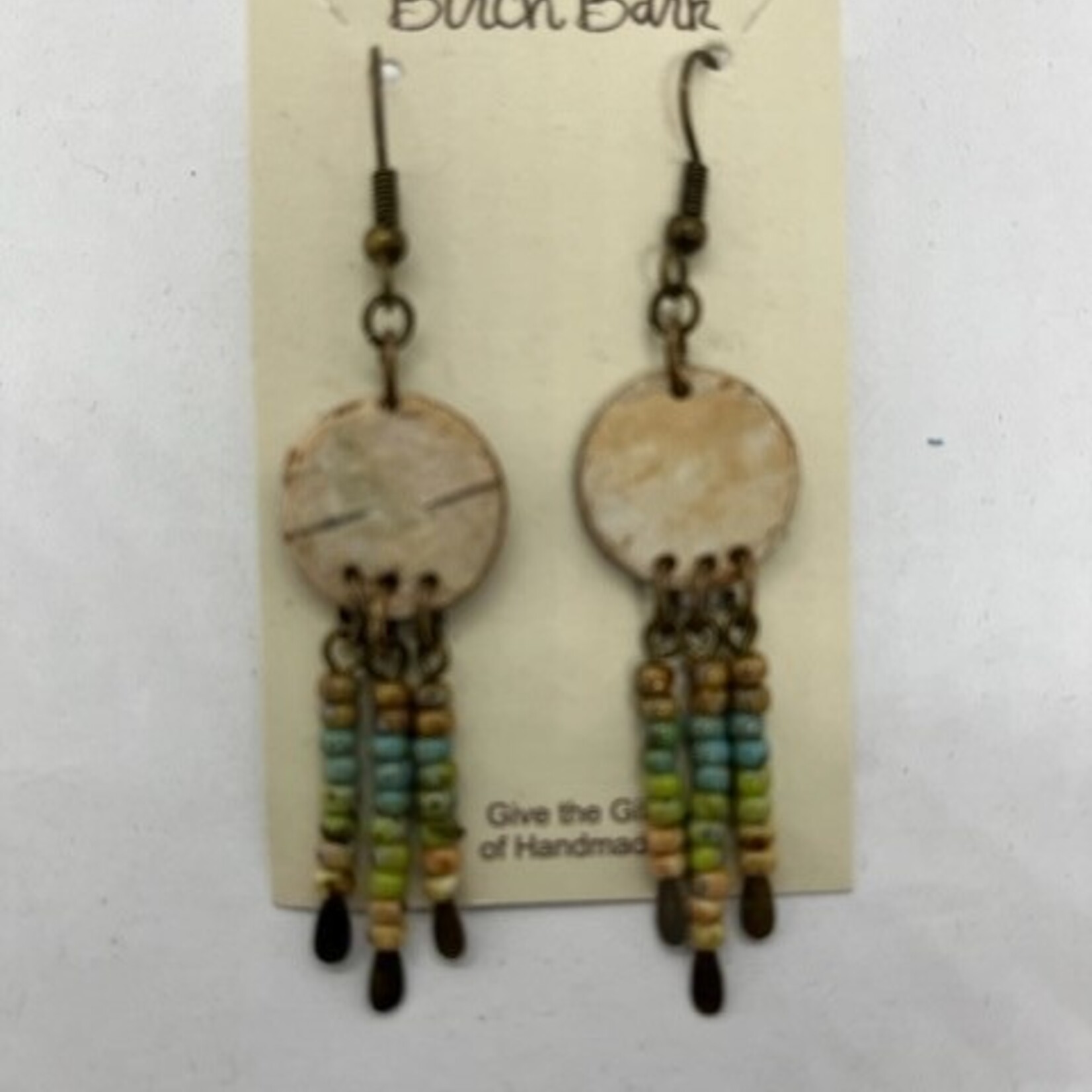 Monague Native Birch Bark  Earrings w/ picasso beads