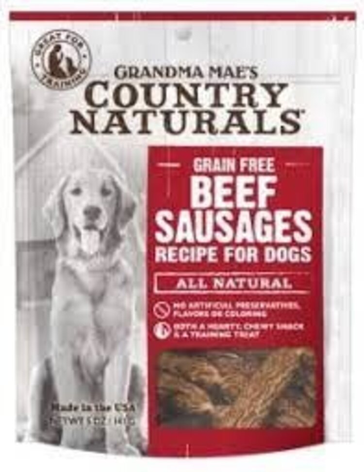 GRANDMA MAE S COUNTRY NAT CN BEEF SAUSAGES DOG TREATS 5OZ