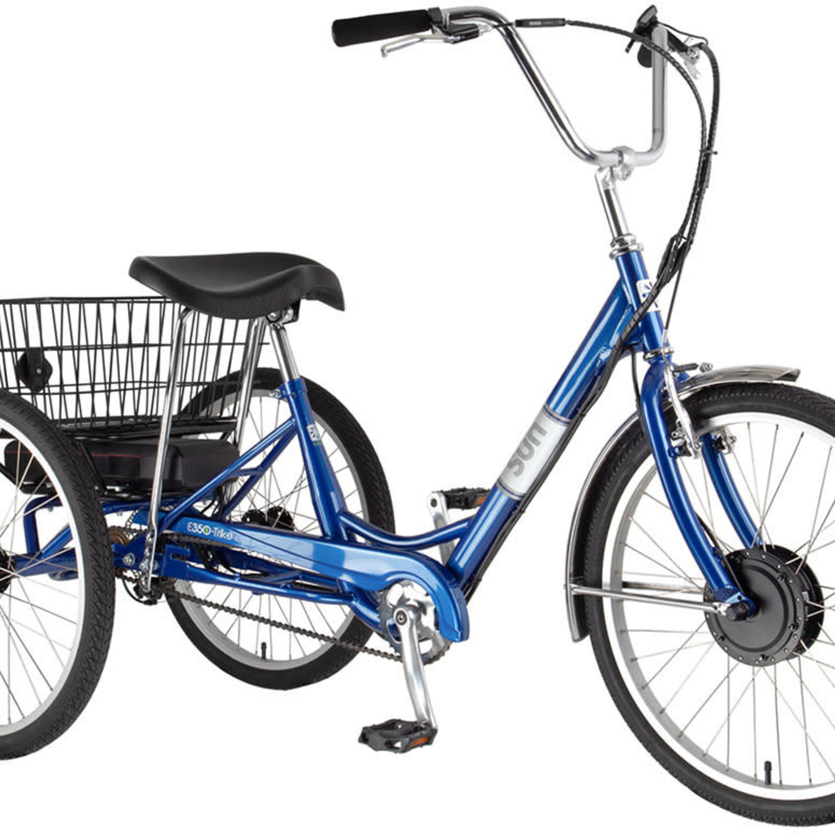 SUN BICYCLES 22 Sun Trike E350 P-Blue 24 Electric 1sp w/Black Basket
