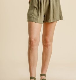 Umgee Linen Blend Elastic Waistband and Drawstring Shorts with Pockets