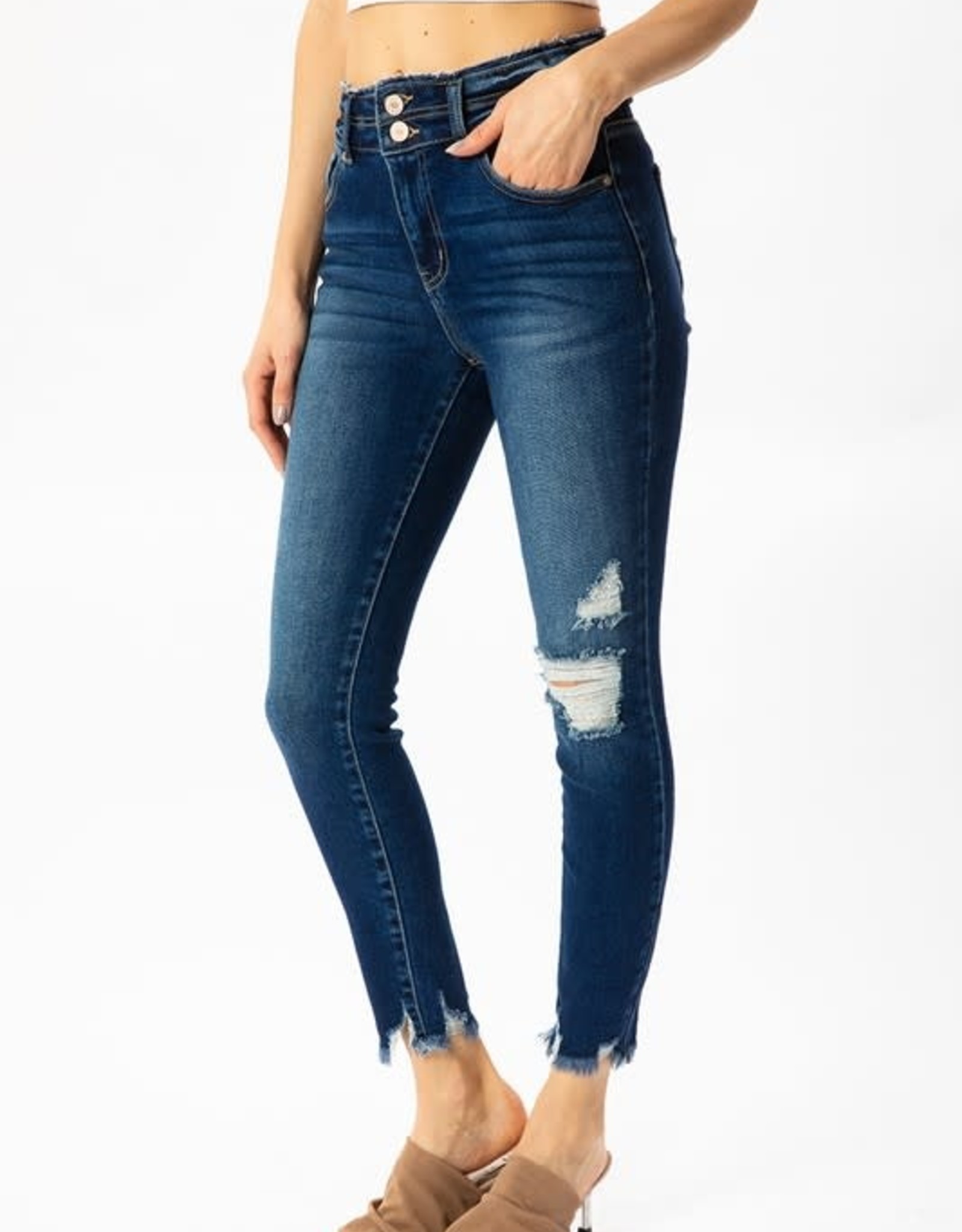 Kan Can USA High Rise Hem Detail Ankle Skinny Jeans - KC8582D