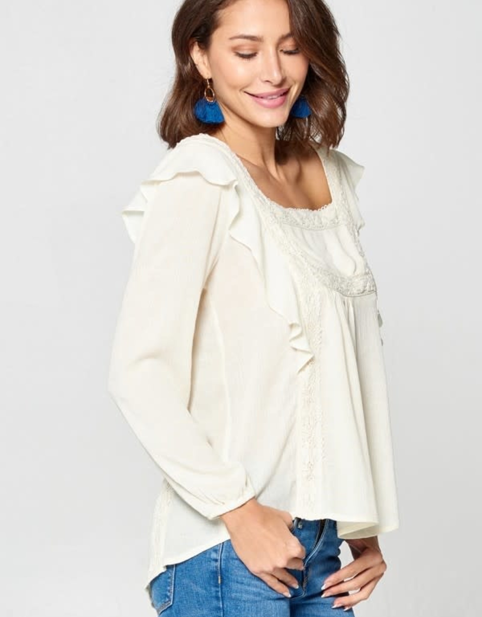 Peasant Blouse with Long Sleeves and Ruffled Shoulder Details ...