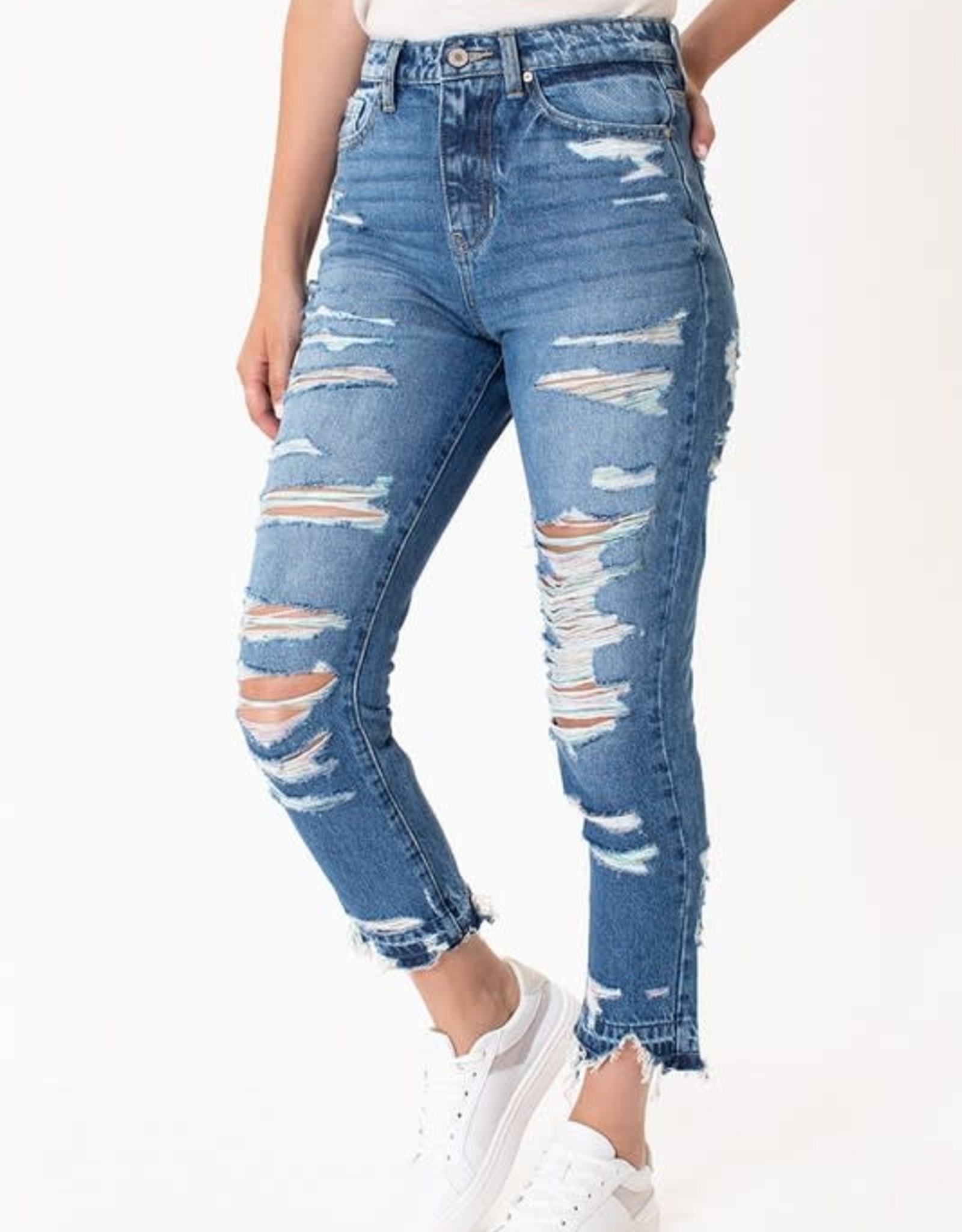 Kan Can USA High Rise Distressed Classic Skinny Mom Jeans - KC9224M