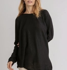 Umgee Thermal Waffle Knit Long Sleeve Round Neck Top