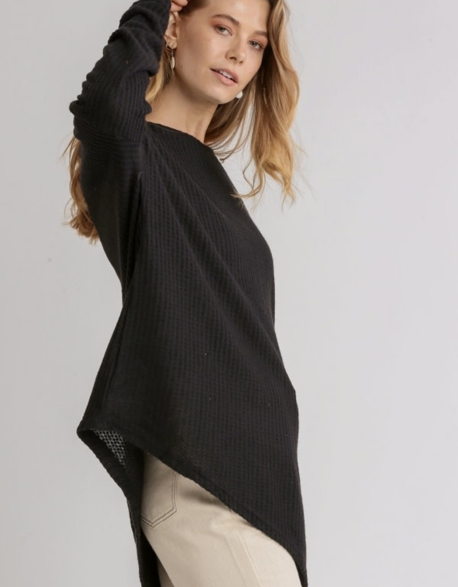 Umgee Thermal Waffle Knit Long Sleeve Round Neck Top - G2415