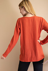 LLove Thermal Waffle Knit Twist Knot Long Sleeve Top - LV7894