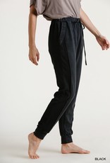 Umgee Washed French Terry Elastic Drawstring Waist Jogger Pants with Pockets