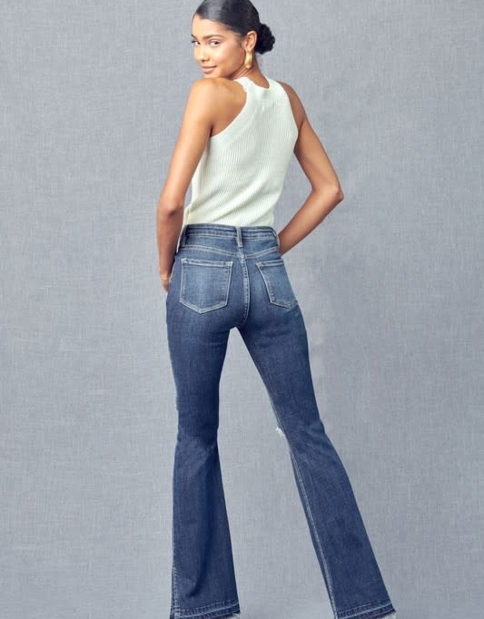 Kan Can USA High Rise Released Hem Flares Jeans - KC7849D