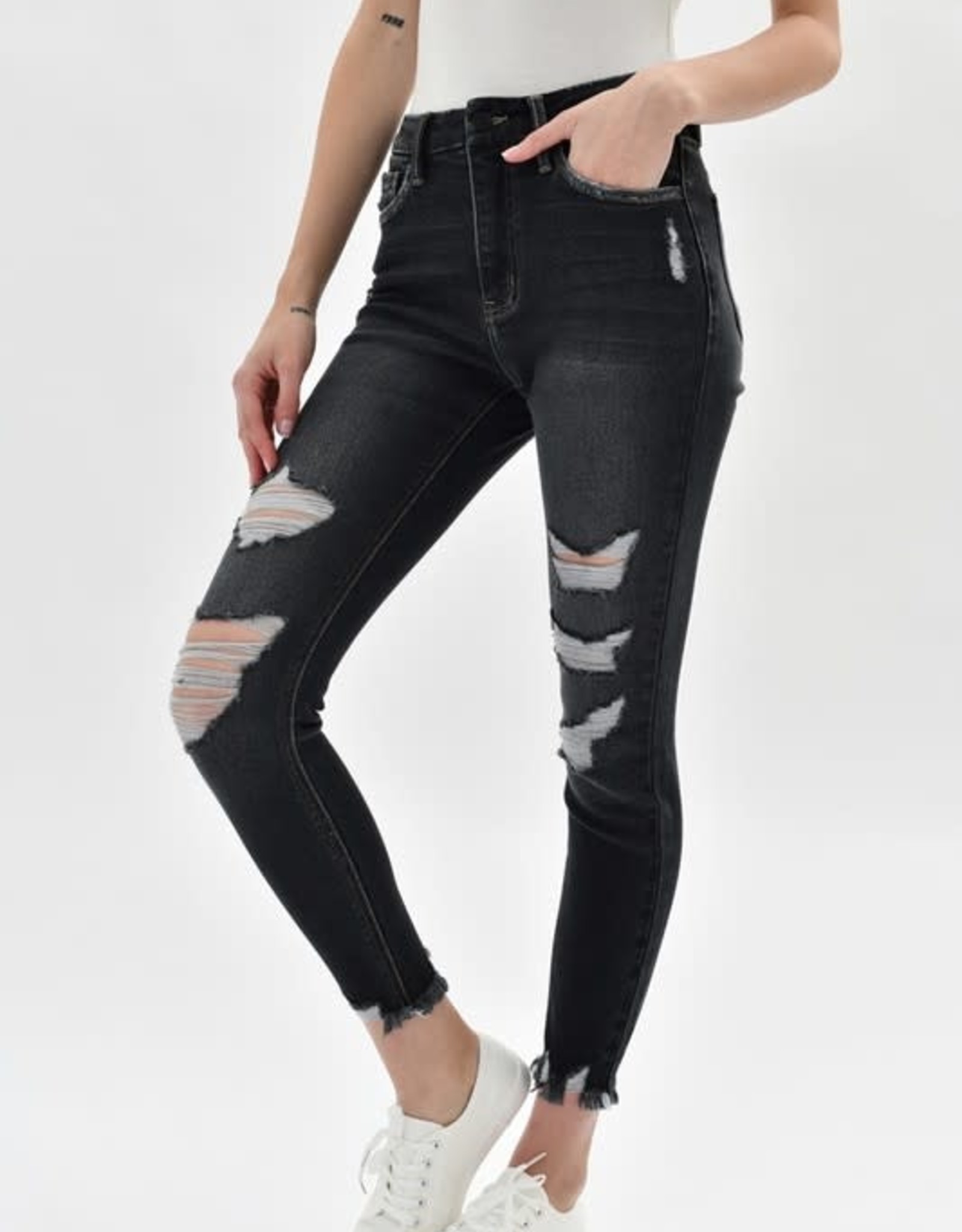 Kan Can USA Dark Grey High Rise Ankle Skinny Jeans - KC7382DG