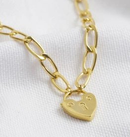 Lisa Angel Figaro Chain Necklace with Heart Lock