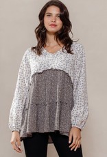 Oddi Ditzy Floral Print Tiered Long Sleeve Babydoll Blouse - IT14538