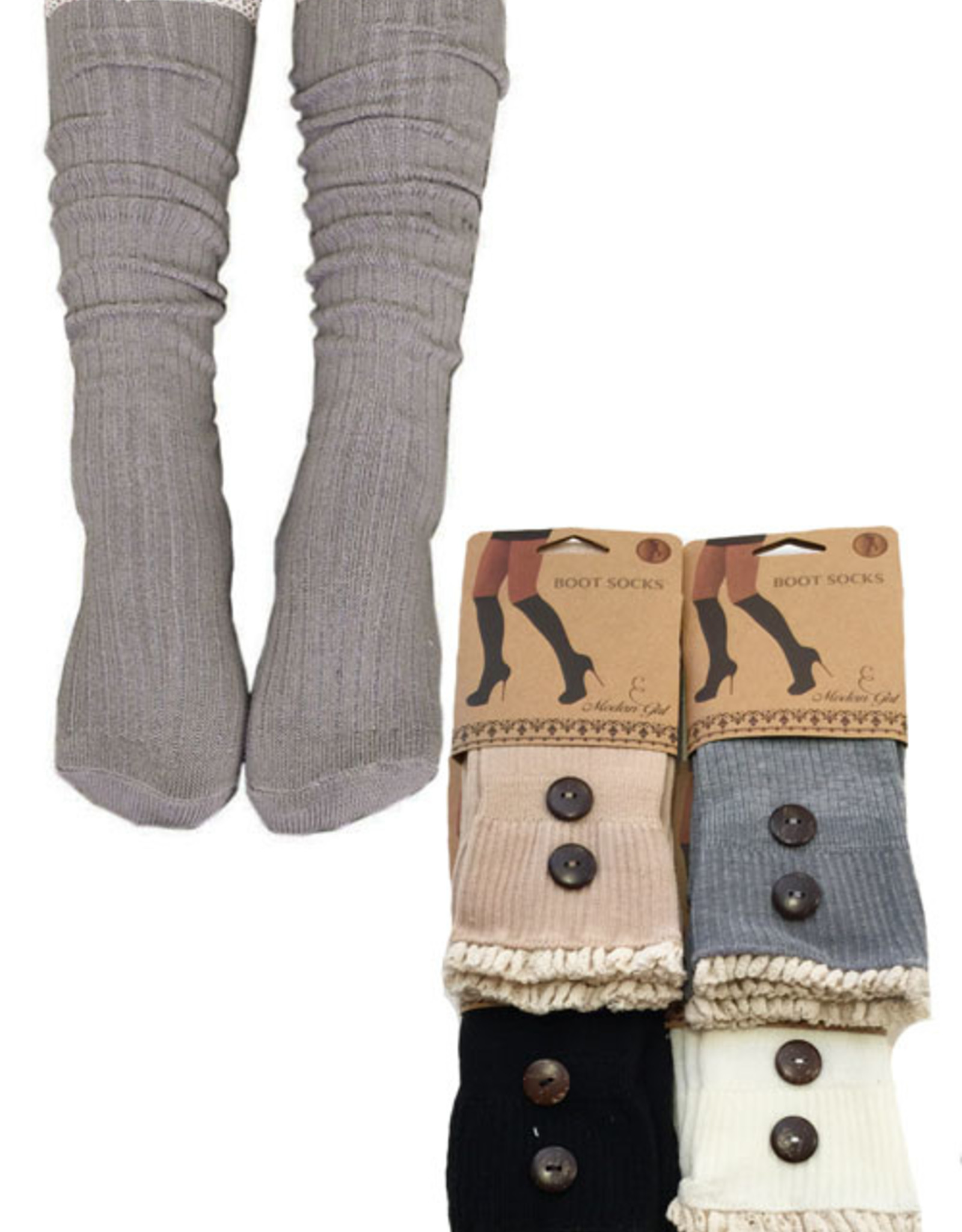 Anemone Knee High Boot Socks With Button Accents and Ruffled Top