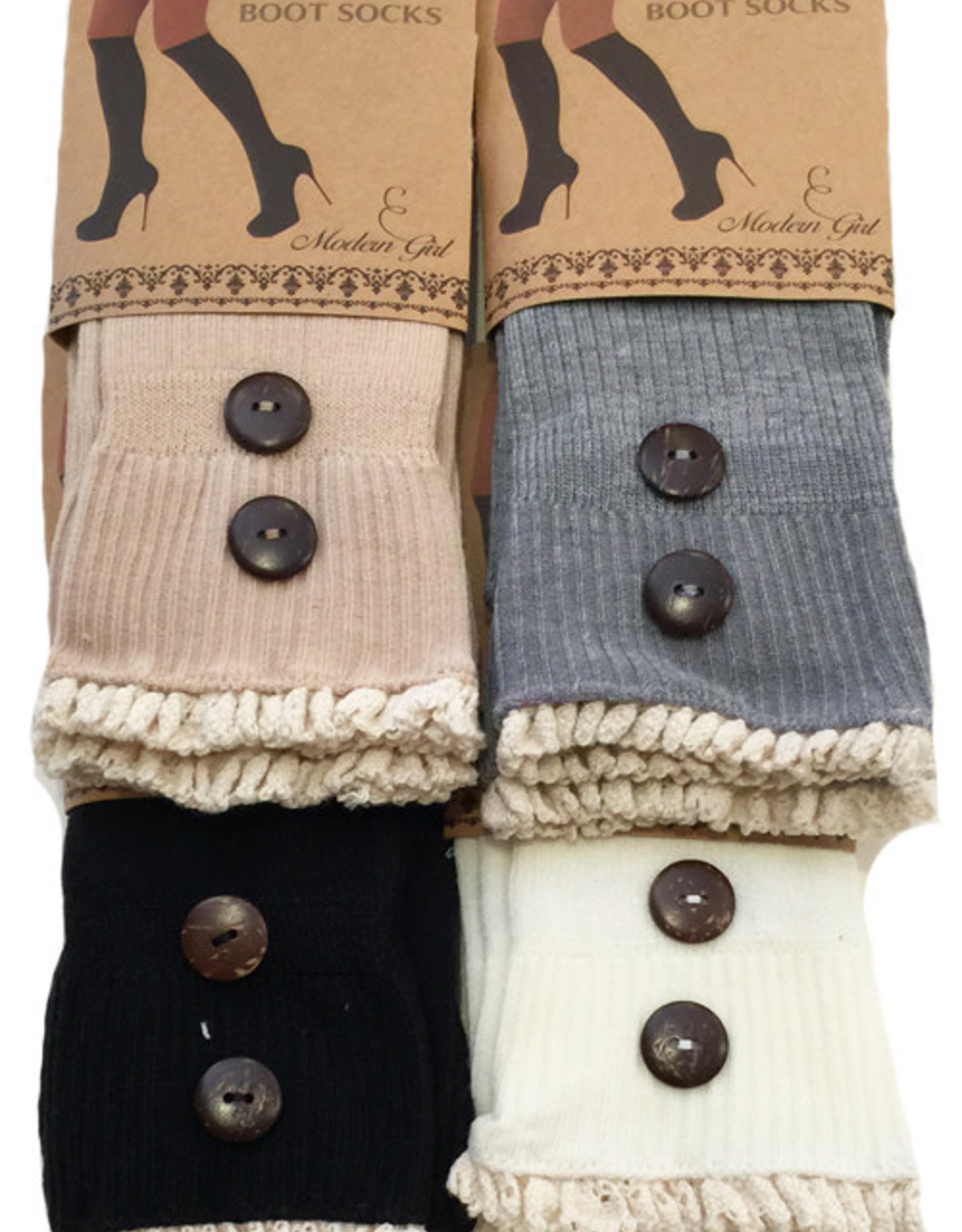 Anemone Knee High Boot Socks With Button Accents and Ruffled Top