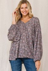 Oddi Floral Printed Baby Doll Long Sleeve Blouse - IT14419