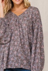 Oddi Floral Printed Baby Doll Long Sleeve Blouse