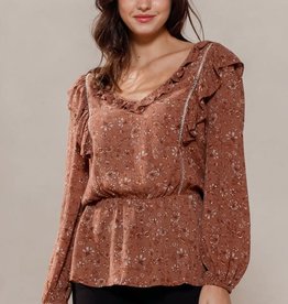 Oddi Antique Floral Printed Woven Long Sleeve Blouse