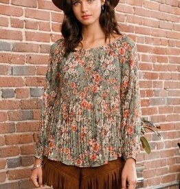 Oddi Floral Printed Off Shoulder Pleated Chiffon Blouse