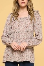 Oddi Floral Tiered Woven Long Sleeve Blouse - IT14594