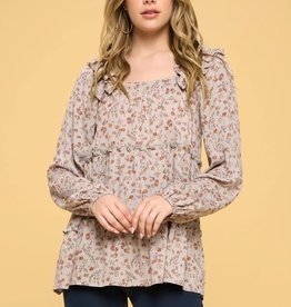 Oddi Floral Tiered Woven Long Sleeve Blouse
