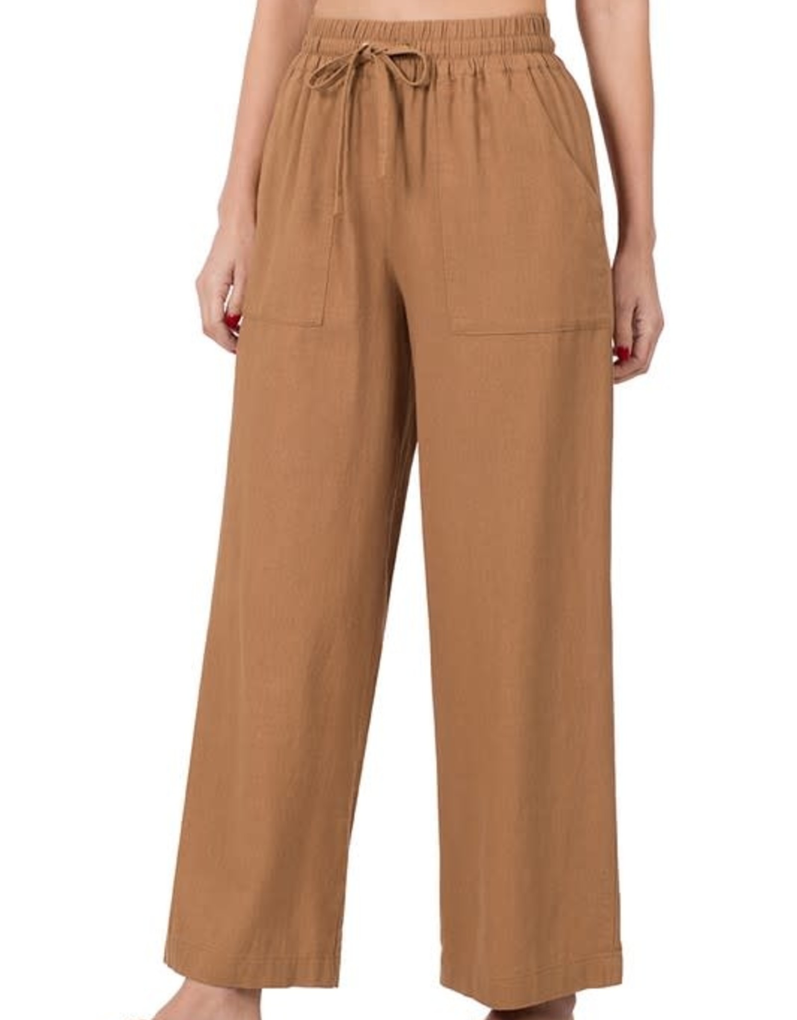 Zenana Linen Drawstring Waist Pants With Pockets - QP-65051