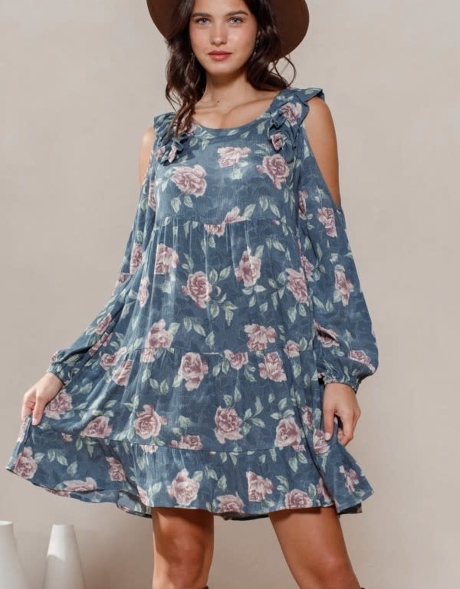 Floral Printed Babydoll Dress Ruffle 
