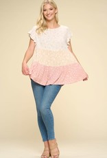 Oddi Color Block Printed Top, Round Neckline, Ruffled Short Sleeves and Bottom