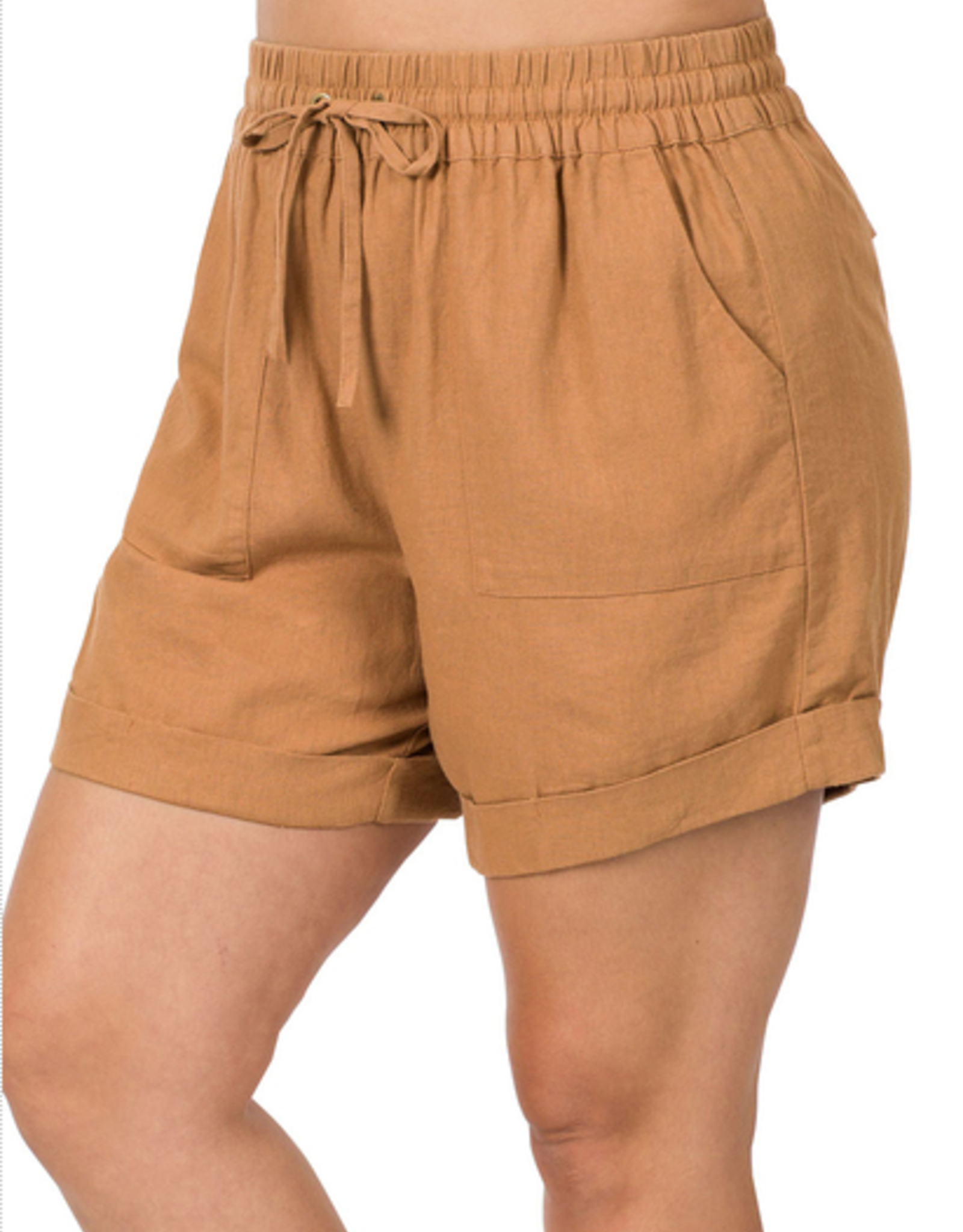 Zenana Plus Linen Drawstring Waist Shorts With Pockets