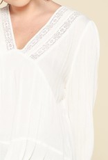Oddi Plus Sheer Lace Babydoll Blouse with Puffed Long Sleeves