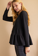 LLove Tiered Ruffled Long Sleeve Waffle Knit Blouse - LV7878