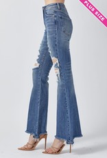 Risen Plus High-Rise Distressed Wide Flare Jeans