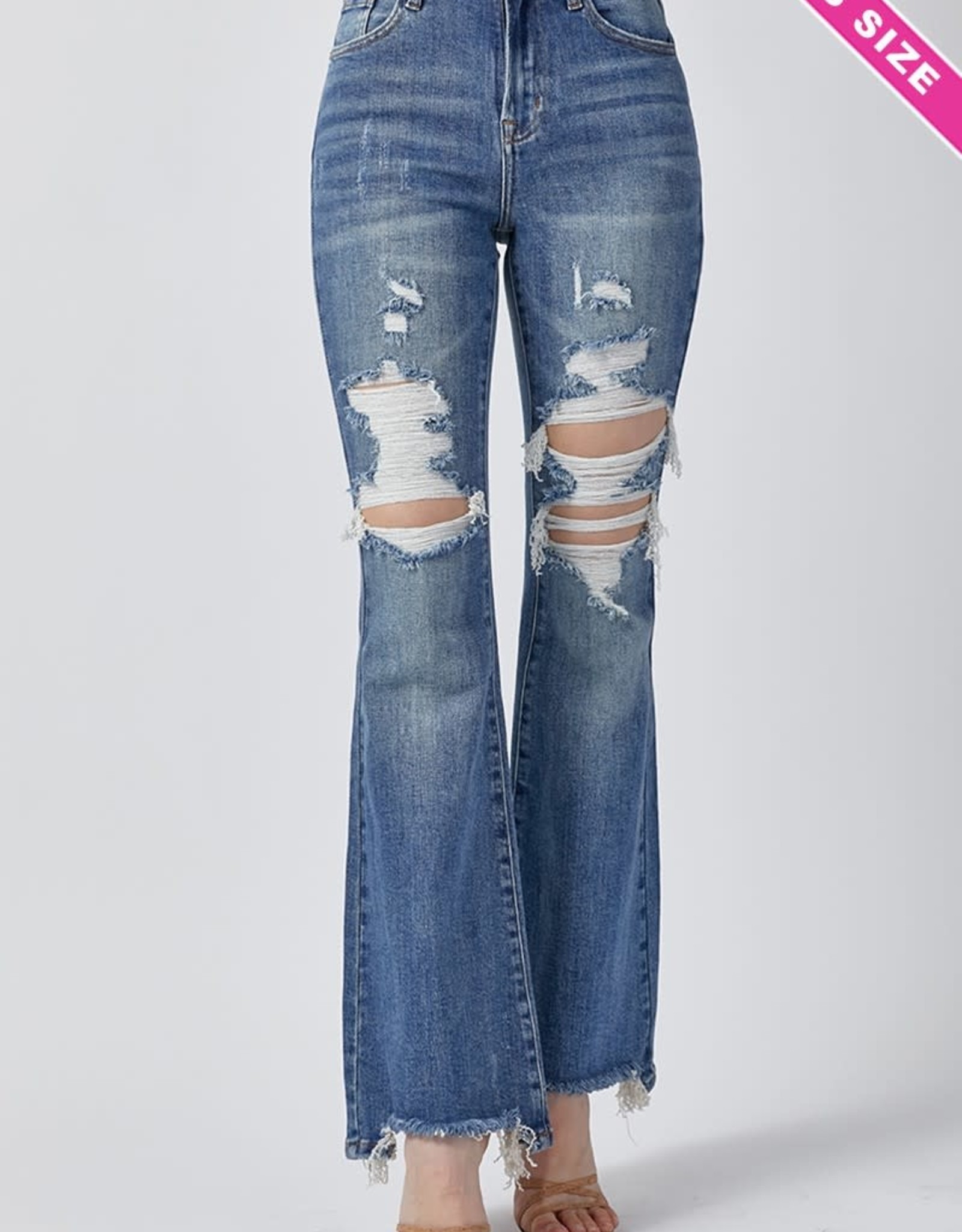 Risen Plus High-Rise Distressed Wide Flare Jeans
