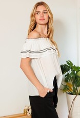 Oddi Ruffle Off the Shoulder Blouse With Contrasting Embroidery Detail -IT15609