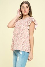 Oddi Floral Print Woven Blouse With Ruffled Sleeves - IT14953