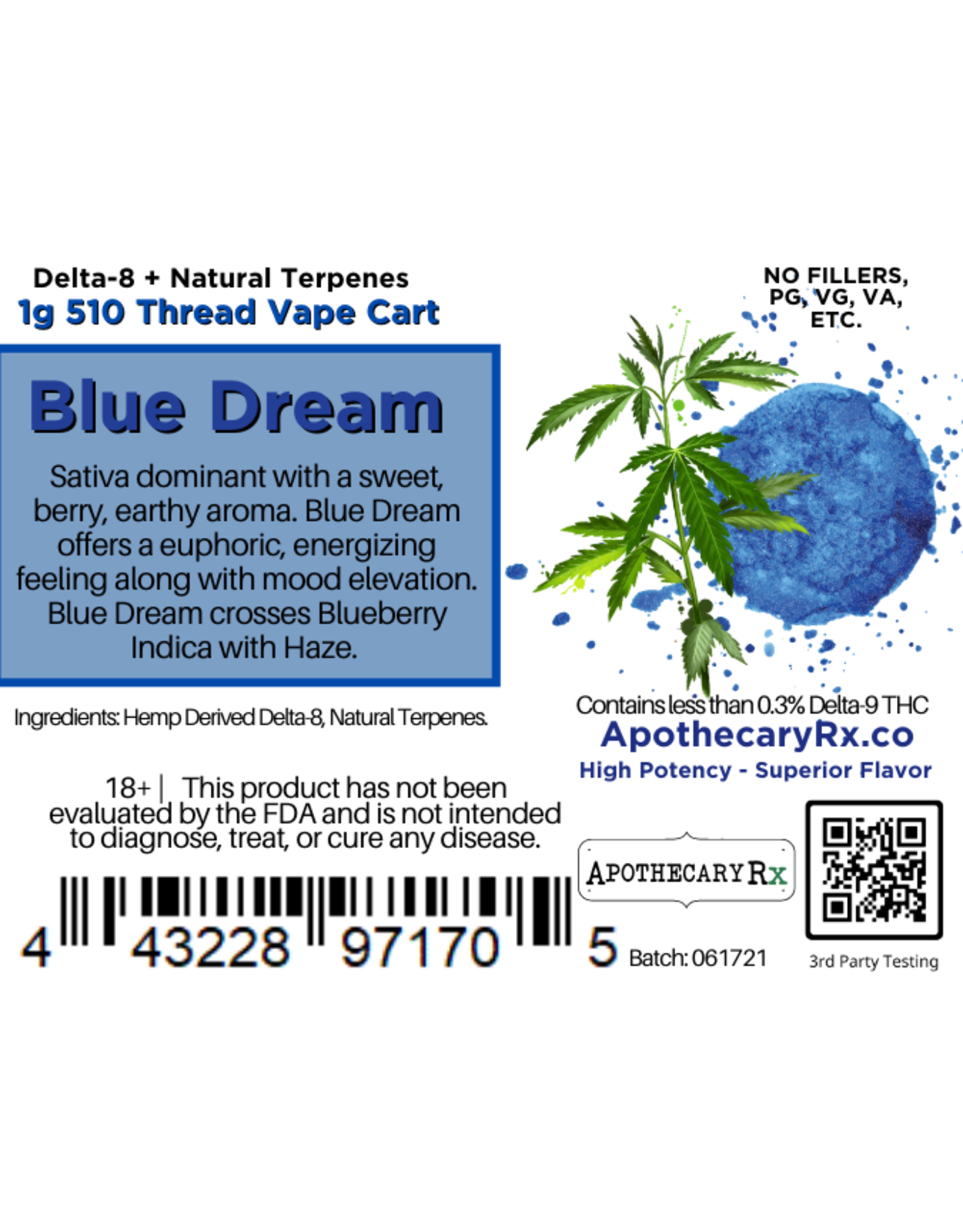 Apothecary Rx Apothecary Rx Delta 8 Blue Dream Cartridge 1gr