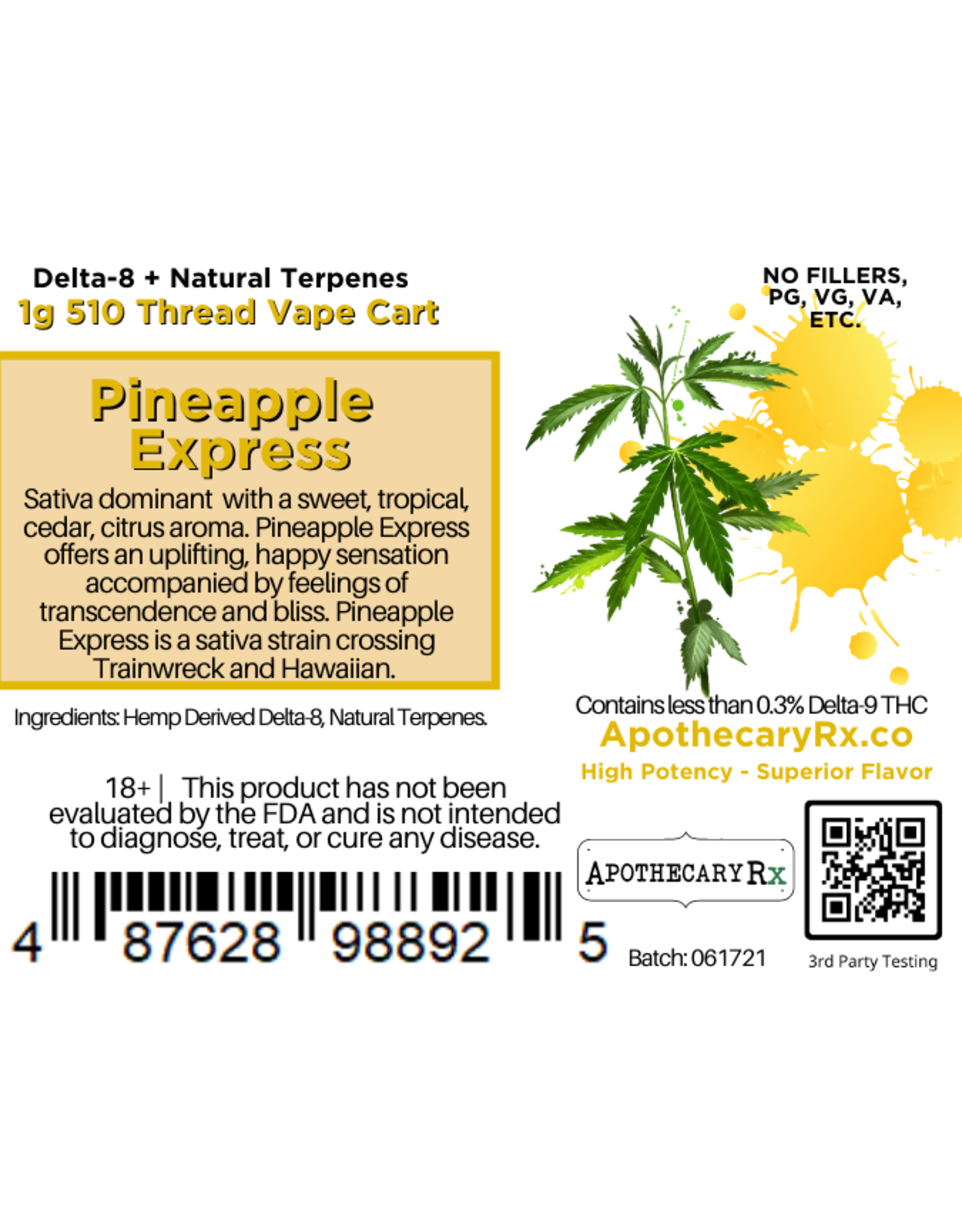 Apothecary Rx Apothecary Rx Delta 8 Pineapple Express Cartridge 1gr